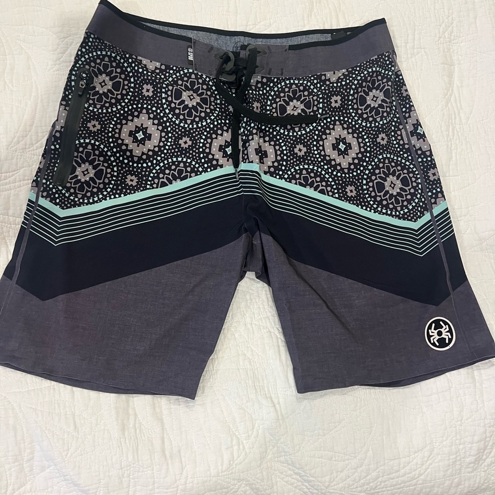Spyder Black and Gray Patterned Swim Shorts